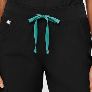 Figs Black Pants with Teal Tie